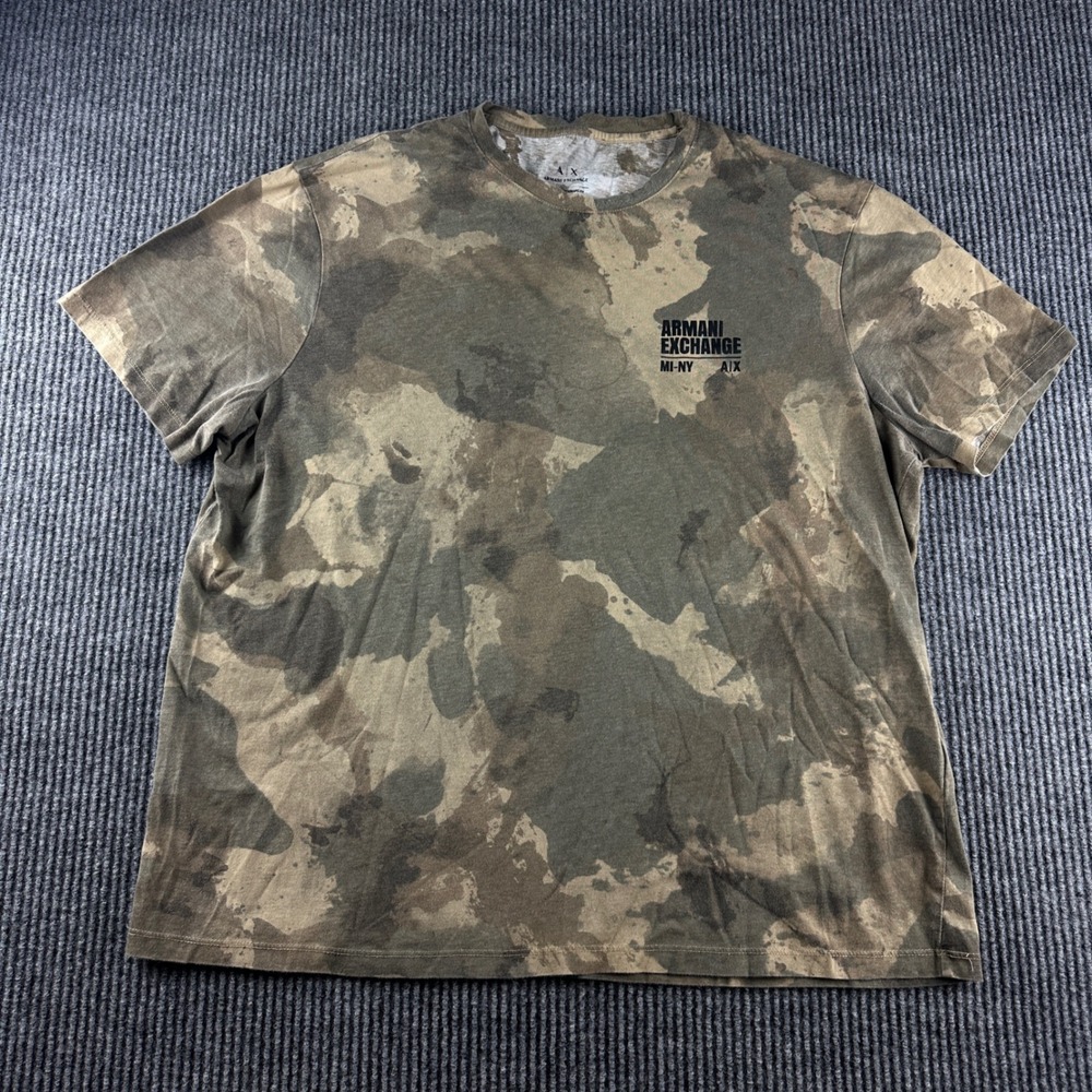 Armani Exchange Mens XXL Camo T-Shirt Green Brown Sustainability Project Tee
